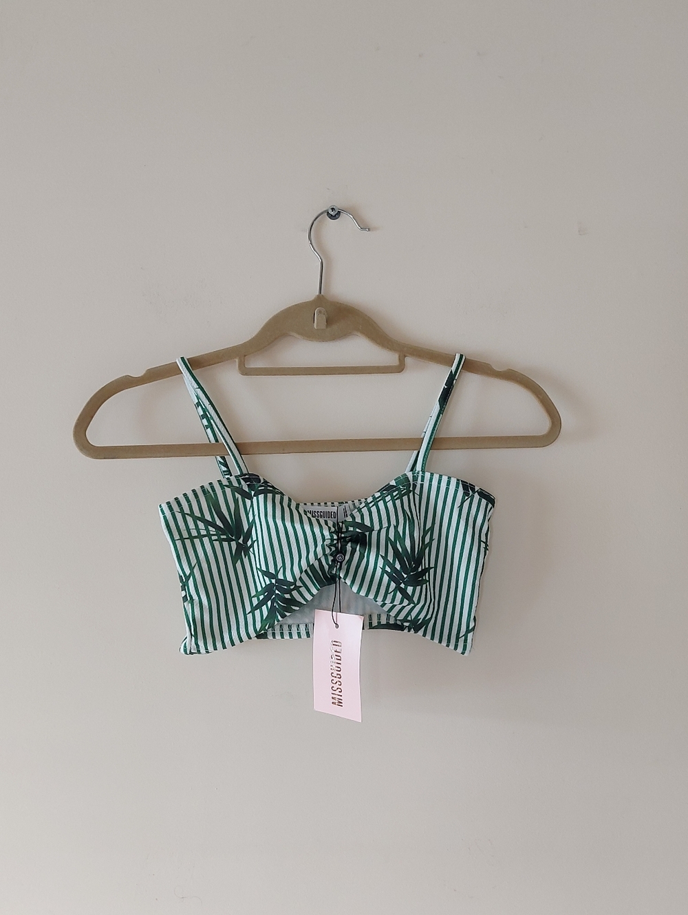 Missguided Green & White Striped Crop Top Size 4 (Cant Ship Until May 16th)